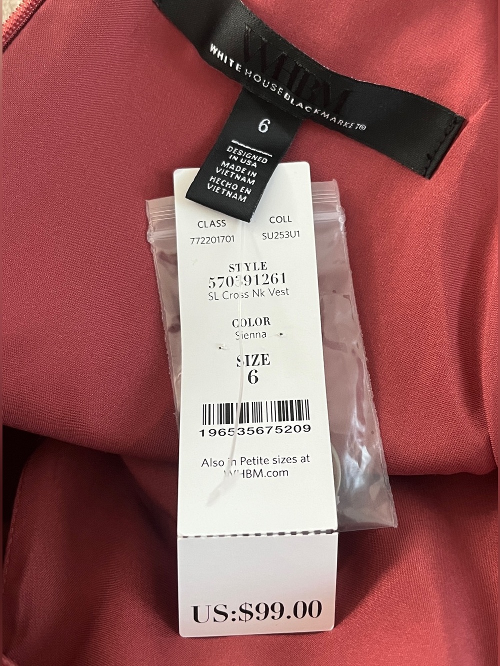 White House Black Market Sleeveless Crisscross Button Front vest in rust size 6 - Picture 11 of 13